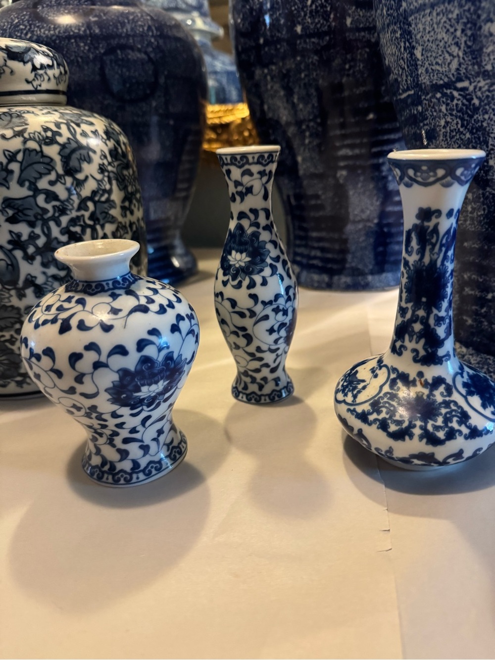 Blue and White small 3 decorative ceramic vases